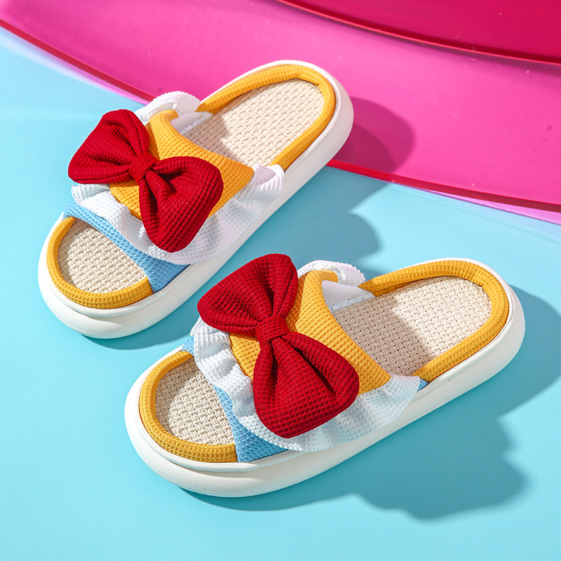 Zapatillas de lino para mujer para todas las estaciones, zapatillas transpirables de suela gruesa para que la princesa fugitiva las use en casa, silenciosas, antideslizantes, lindas zapatillas de dibu