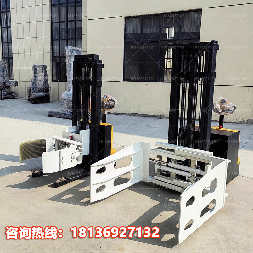 全电动抱夹叉车自动油桶翻转倒料夹抱车方圆形纸布卷膜夹棉包机