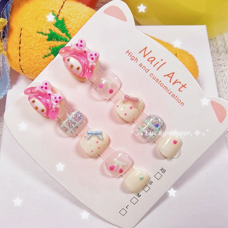 Purely Handmade Children's Wearable Nails, Cat's Eye Balloons, Strawberry Red, Whitening, Removable and Reusable