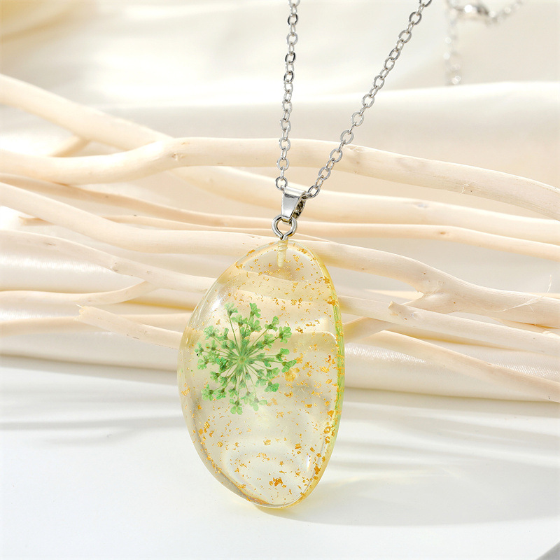 Collier De Fleurs Séchées De Marguerite En Résine Géométrique Coréenne Spécimen De Plante Fleur Immortelle Chaîne De Clavicule Femelle display picture 6