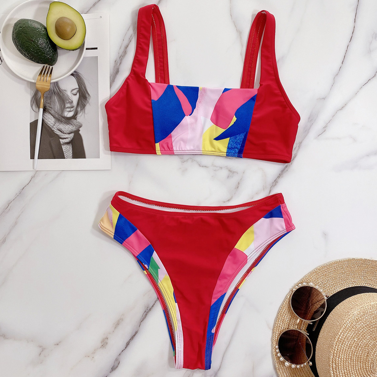 Sexy Contrast Color Printed Swimsuit  NSDA42711