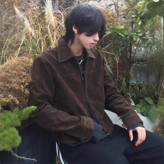 美式cleanfit复古麂皮绒夹克男款春季痞帅飞行员外套翻领正肩上衣