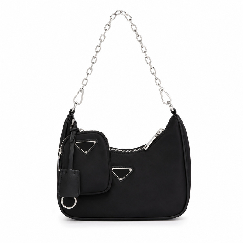 Light luxury black chain underarm bag for women, nylon crescent-shaped bag, shoulder bag, crossbody bag, with multiple straps, small bag Light luxury black chain underarm bag for women, nylon crescent-shaped bag, shoulder bag, crossbody bag, with multiple straps, small bag