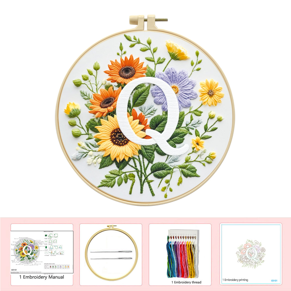 Hecho a mano flores y plantas europeas bordadas paquetes de materialdiy inglés 26 letras simple principiante nivel de bordado al por mayor
