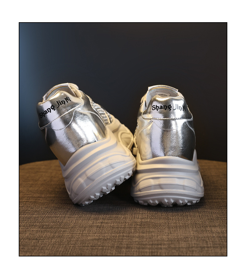 Giày sneaker nữ đế dày tăng chiều cao, thiết kế rỗng thoáng khí, phối trắng cơ bản — màu đen chi tiết 19