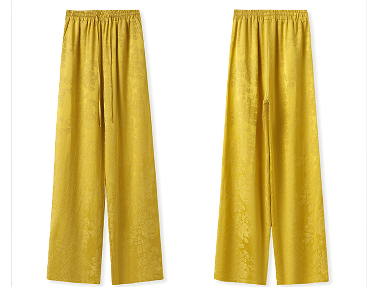 Bộ áo quần hai mảnh phong cách Trung Hoa mới cổ đứng jacquard mùa hè — Áo màu vàng, Quần dài màu vàng chi tiết 9