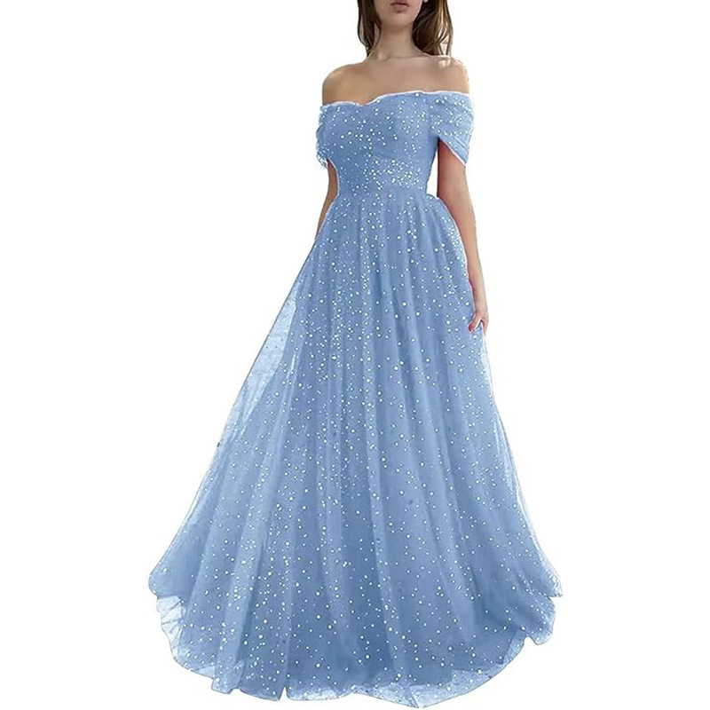 Vestido de noche para mujer, nuevo estilo de verano 2026, vestido de tul color borgoña con hombros descubiertos, estilo hada, cielo estrellado, para actuación de coro.
