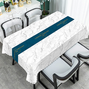 Nordic Simple Letter Marble Tablecloth Living Room Coffee Table Dining Table Cloth Waterproof and Oil-Proof Wash-Free PVC Tablecloth