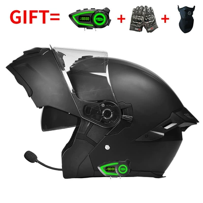 Motosiklet kaskı (dəbilqə) — Bluetooth Electric Motorcycle Helmets for - bluetooth-model-matte-black-hd-mirror-m-size-55-56-head-circumference