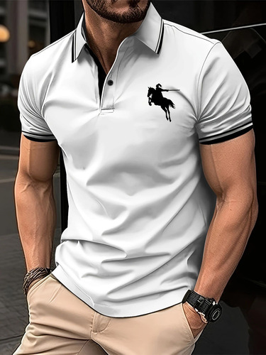 Hot-selling summer trend men's short-sleeve polo shirt with digital printing, casual and versatile, fashionable brand patterns