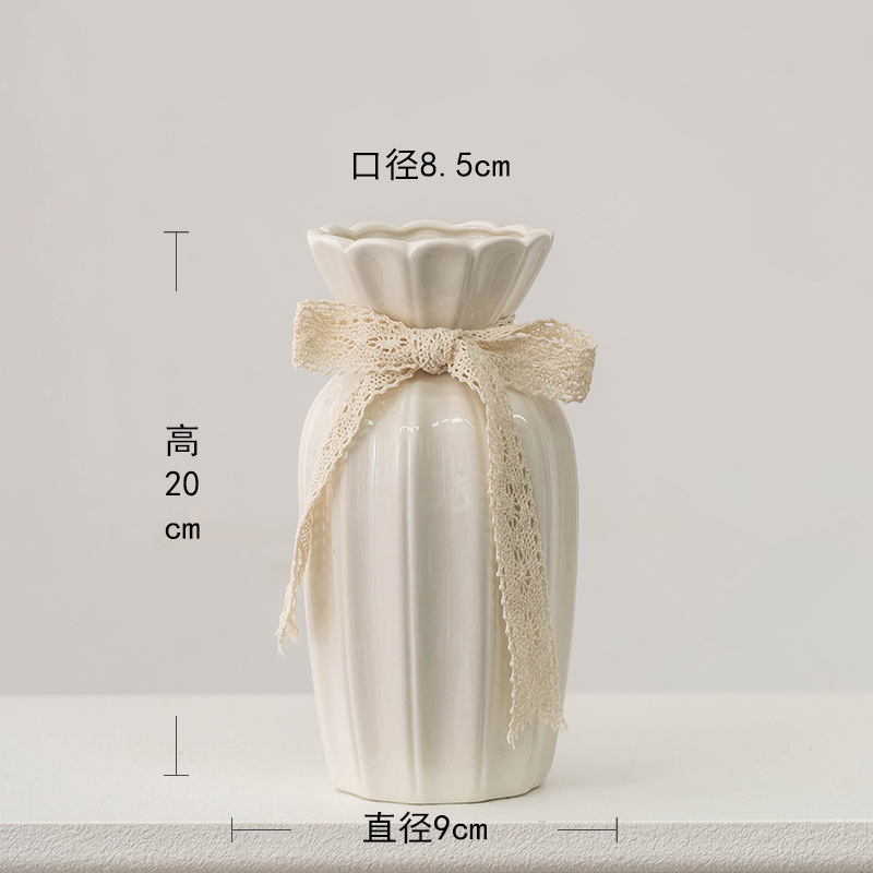 ヨーロッパのバラのフラワーアレンジメント花瓶白シンプルなセラミック花器リビングルームテーブルドライフラワー水耕装飾装飾品|undefined