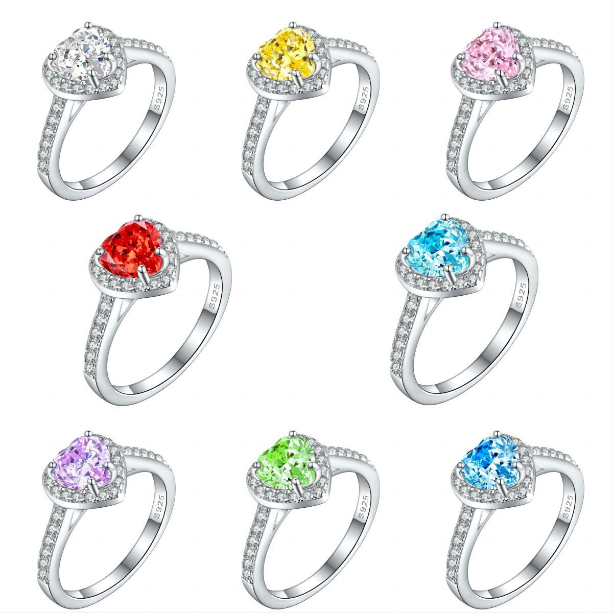 7g Weight High Carbon Diamond Inlay Material Rings Classification 1 Piece Quantity Holiday, Daily Occasion 925 Sterling Silver Material Heart Shape Pattern Women's Gender Inlay Design Simple Style, Classic Style Style 925 Sterling Silver High Carbon Diamond Heart Shape Rings 无