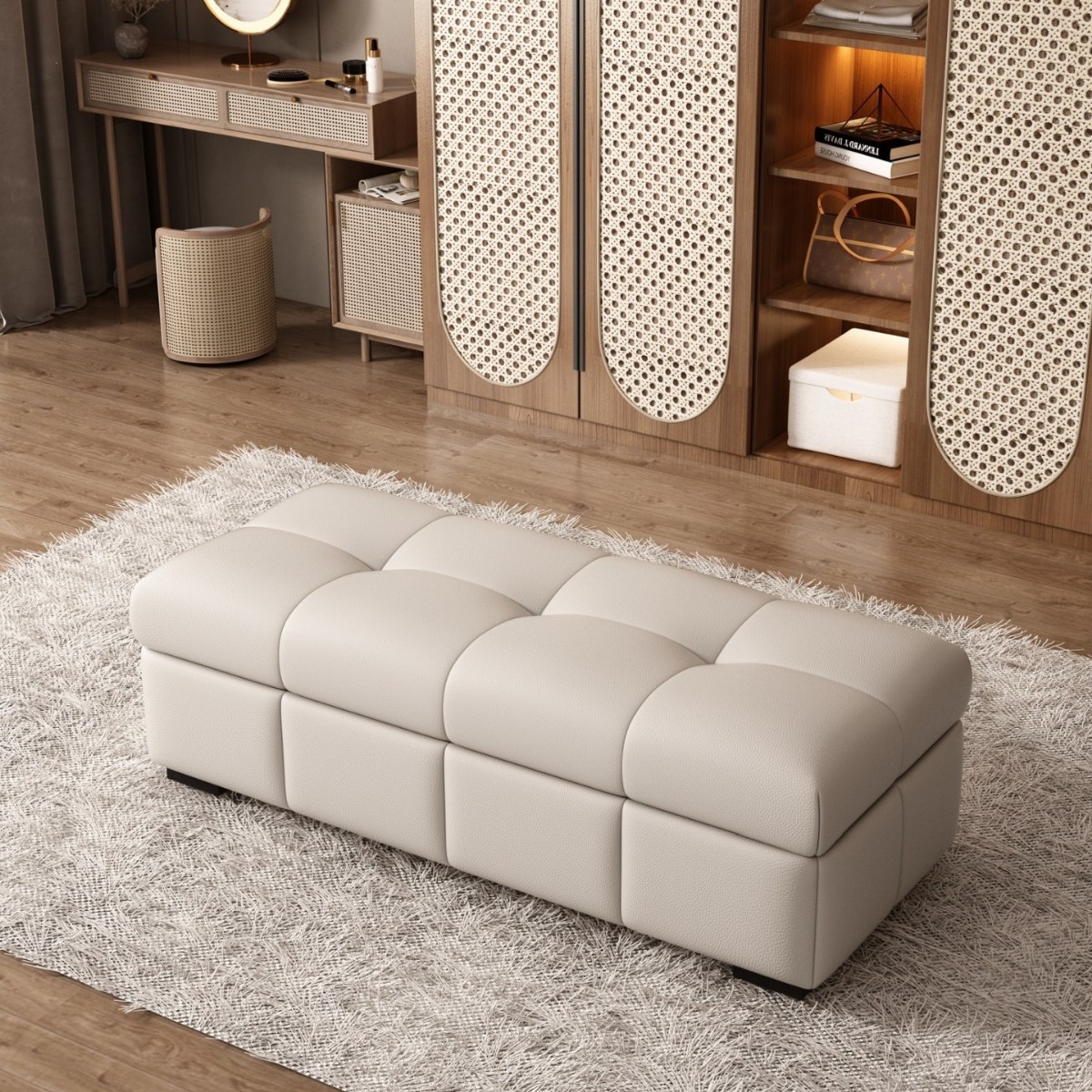 Italian Minimalist Style Storage Sofa Stool, Dressing Room Fitting Stool, Bedroom Storage Bed End Stool, Long Rest Stool