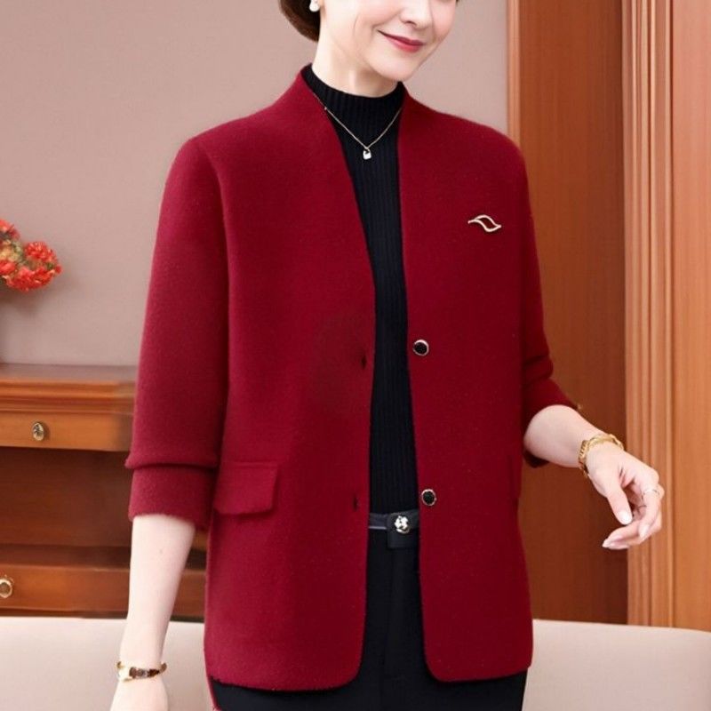 妈妈秋装外套婚宴高贵针织开衫上衣短款中老年女婚礼洋气外搭时尚