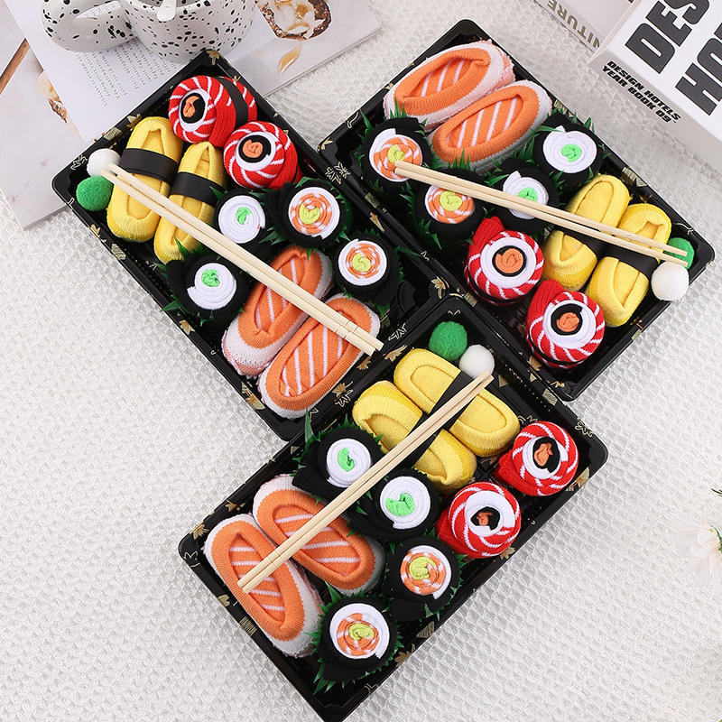 Calcetines de sushi de salmón transfronterizos, calcetines de mujer de invierno y otoño de algodón, calcetines de mujer que absorben el sudor, antiolor, caja de regalo image 3