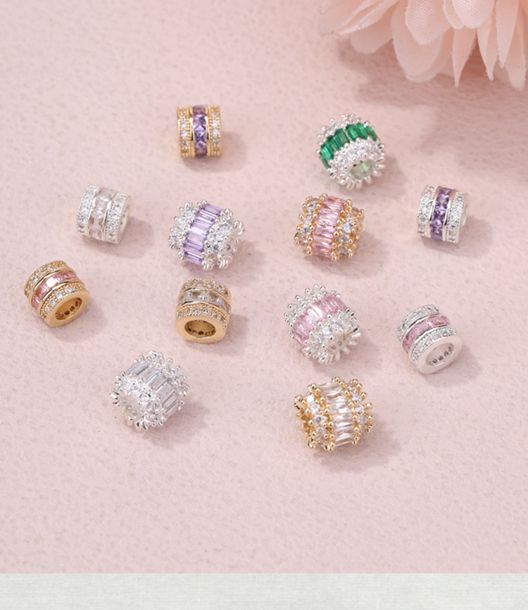 18K gold inlaid zircon bucket beads diy wheel beads bracelet necklace handmade beaded jewelry accessories wholesale