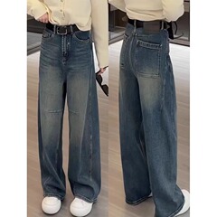 遮肉阔腿牛仔裤子女春季新款显瘦胖mm弯刀裤梨形身材小个子香蕉裤