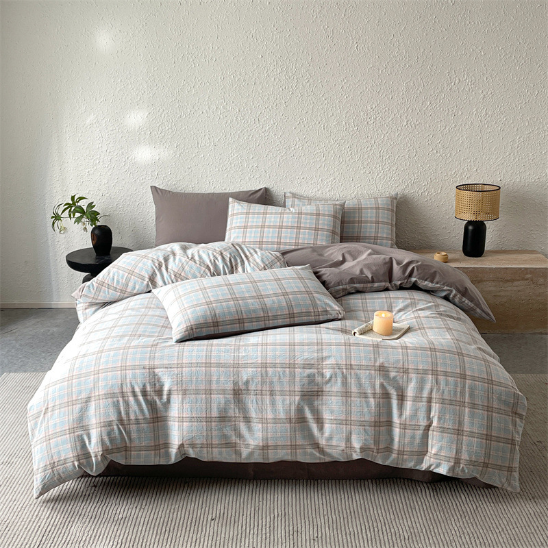 Nordico Francese Minimalista Retro Transfrontaliero 100% Filato Tinto Lavato Copripiumino in Puro Cotone a Quattro Pezzi, Set di Lenzuola per Studenti a Tre Pezzi, Viso_voghion.com