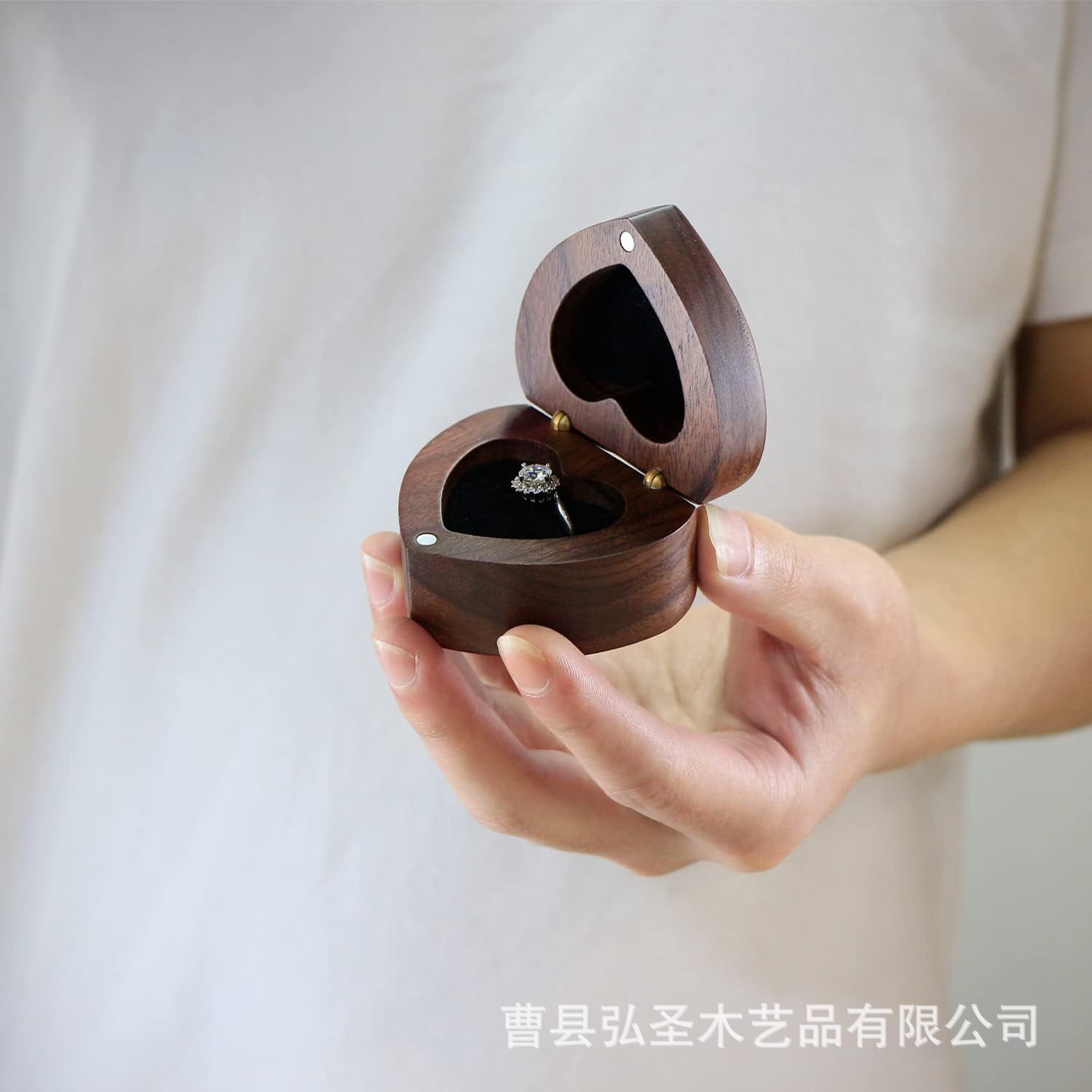 Caja de anillo de amor de color nogal boda boda compromiso anillo caja de almacenamiento pendientes pendientes caja de joyería caja de regalo