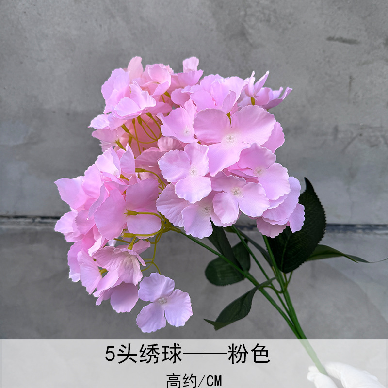 Simulación de racimo de 5 cabezas hortensias flores artificiales boda hotel decoración fondo del hogar