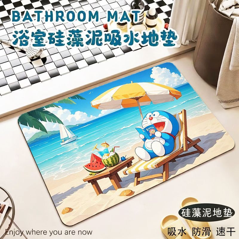 Cute and Fresh Doraemon Decorative Bathroom Floor Mat, Non-Slip, Water-Absorbent, Easy-To-Clean Entrance Door Mat