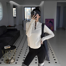 运动热皮打底衣25秋季新款半拉链拼色修身运动瑜伽打底长袖T恤女