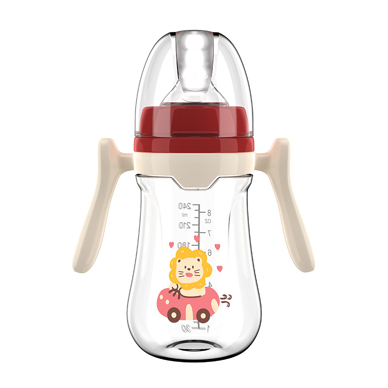 Pezón de boca ancha para bebés 180/240/280ml Serie simple con mango PP biberón sin pajitas