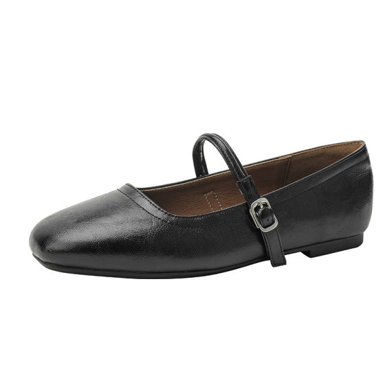Soft Leather Version ~ Soft Leather French Retro One-word Buckle Belt Mary Jane Shoes Women's Flat Elegant Shallow Mouth Shoes Small Leather Shoes