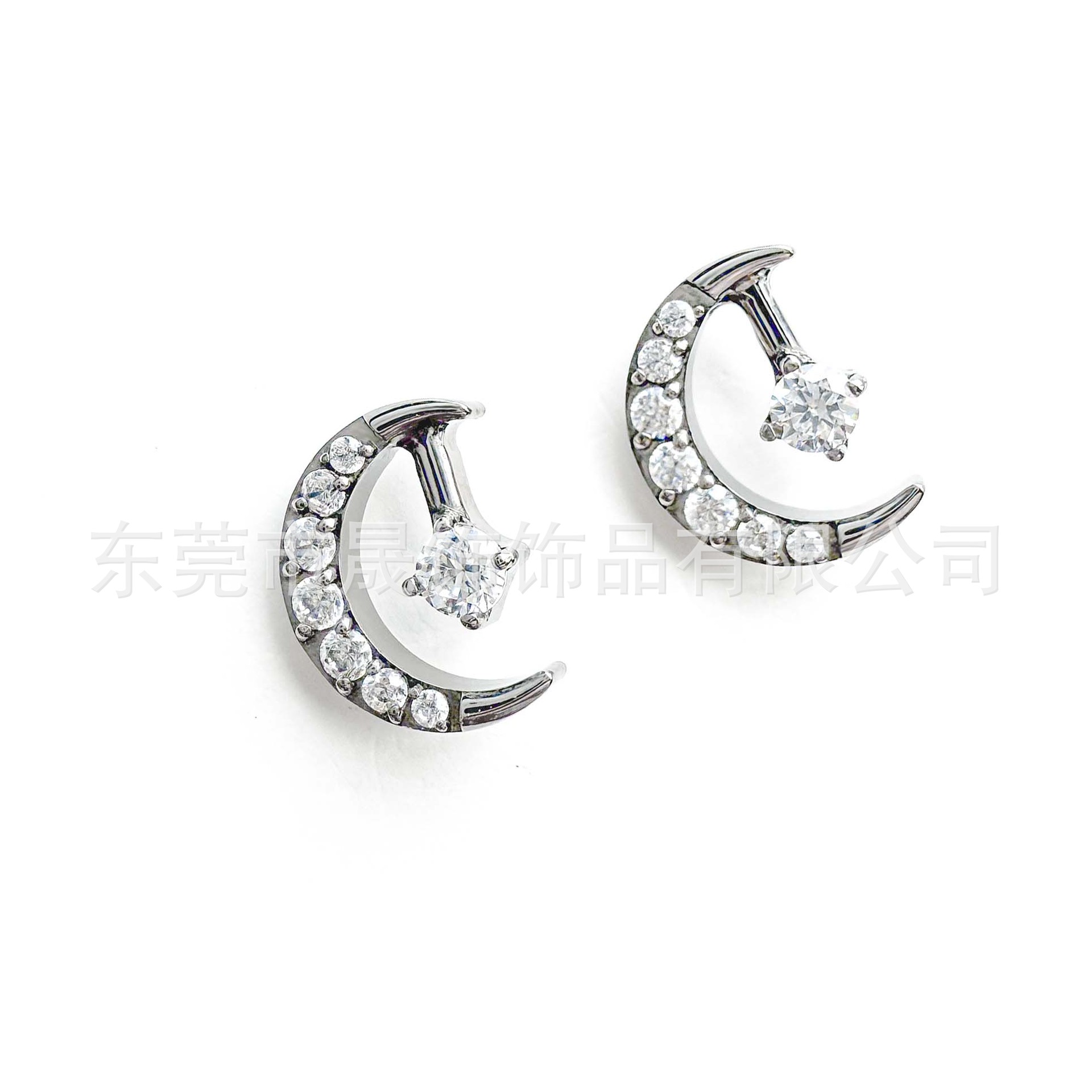 F136 Titanium Studded Cubic Zirconia Moon Ear Stud Labret Stud 植入级 G23 Implant Grade Titanium 人体 Piercing Jewelry Helix Cartilage Stud
