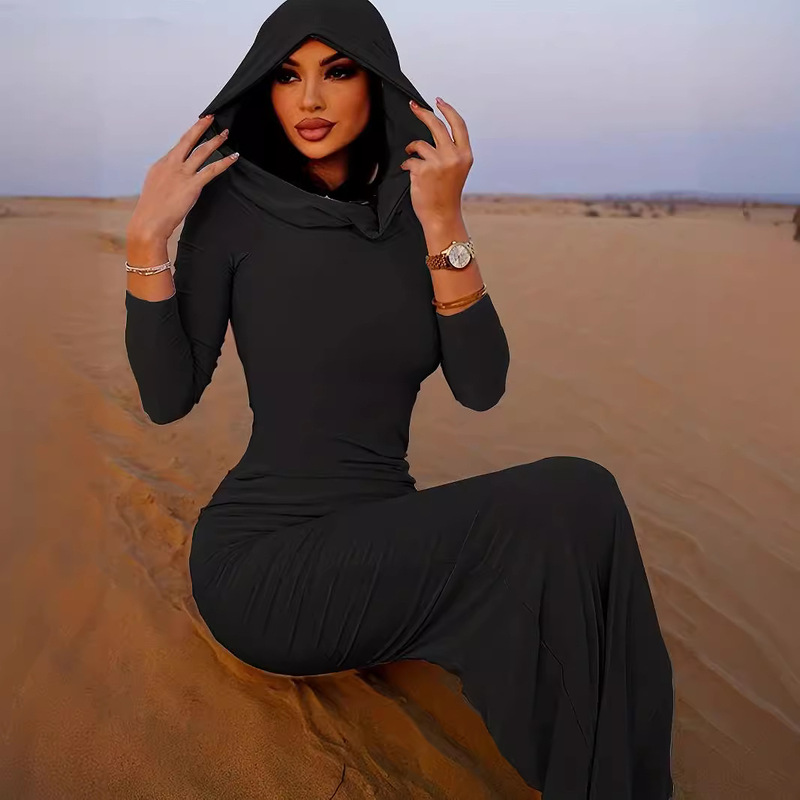 Cross-border Amazon Aliexpress temu Sound-absorbing Women's Robe New Slim Hooded Back Slit Long Dress
