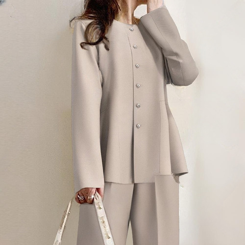 Japanese 2024 autumn and winter new round neck cardigan top suit pants two-piece set