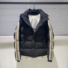 2024冬季新款男式潮牌连帽羽绒服织带暗纹拼接羽绒外套 国标90绒