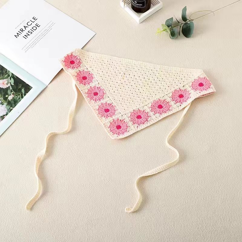 [Liquidación de precio de fábrica] Versión coreana de la bufanda triangular hueca de crochet de punto femenino dulce y lindo sombrero de pañuelo de flores de estilo femenino