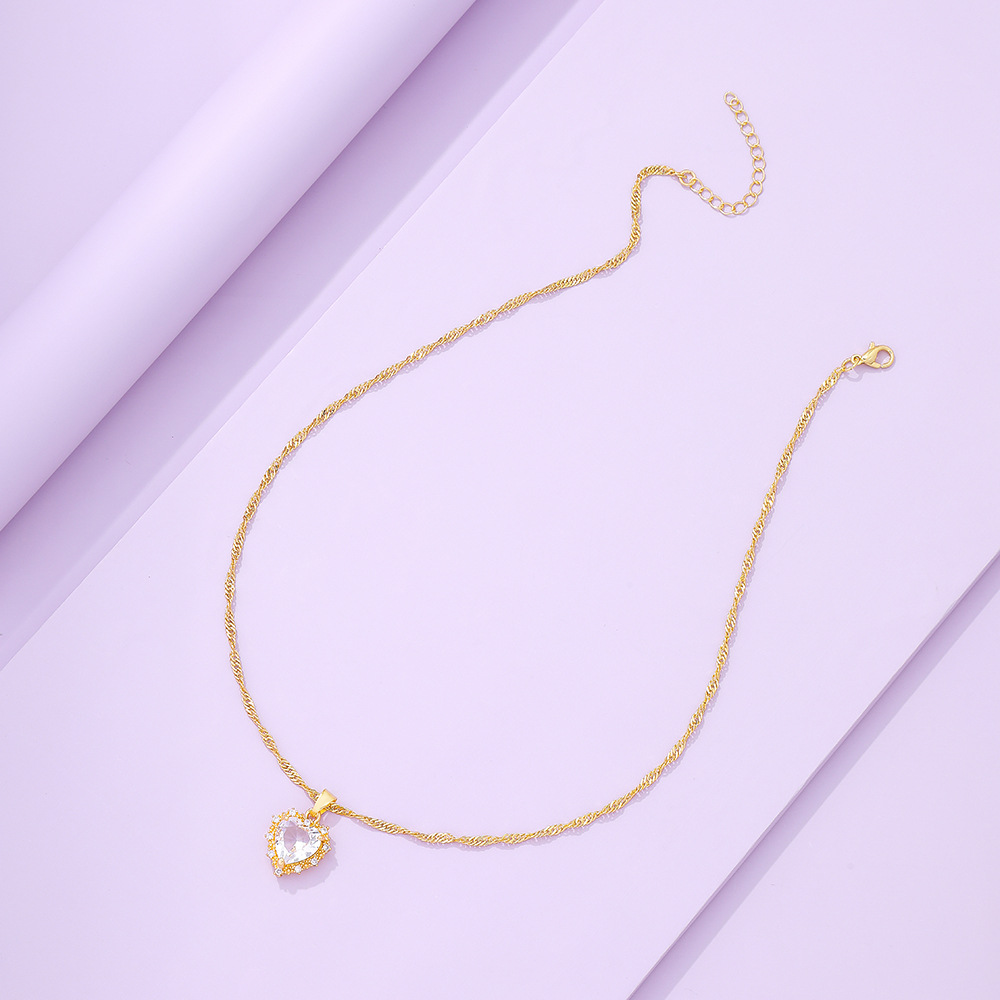 new retro single-layer  multi-color heart-shaped diamond necklace wholesale nihaojewelry