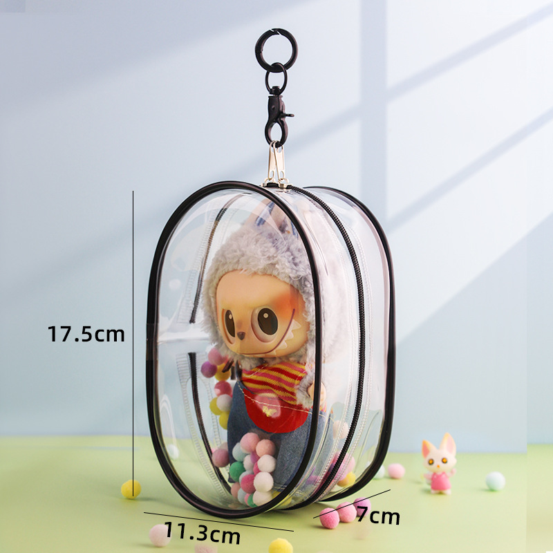 Thickened—pvc zipper [17.5cm] oval—black [bag + keychain + hair ball]