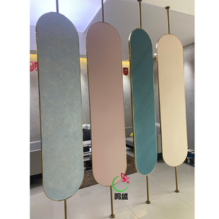 Wall cloth display rack elliptical wooden floor cabinet diatom mud art paint rotor stainless steel titanium gold screen wind rotation page
