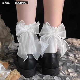 Sweet Japanese Style Kawaii Bow Socks Women's Mid-Length College Style Princess Socks Manly Socks Lace