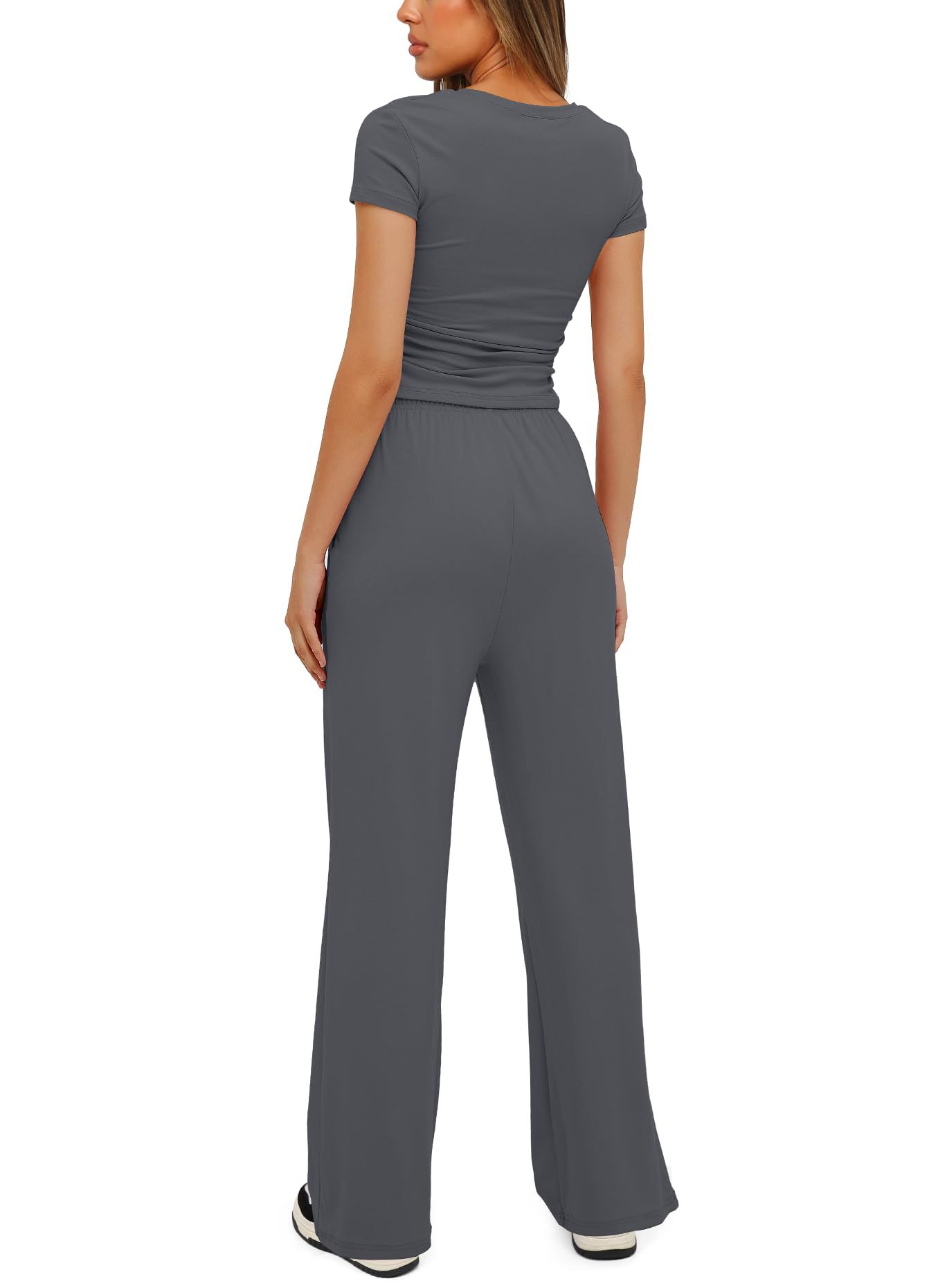 European American Foreign Trade Women's 2-piece Casual Set: Ruffled Short-sleeve Top And High-waisted Wide-leg_ecoleips.com