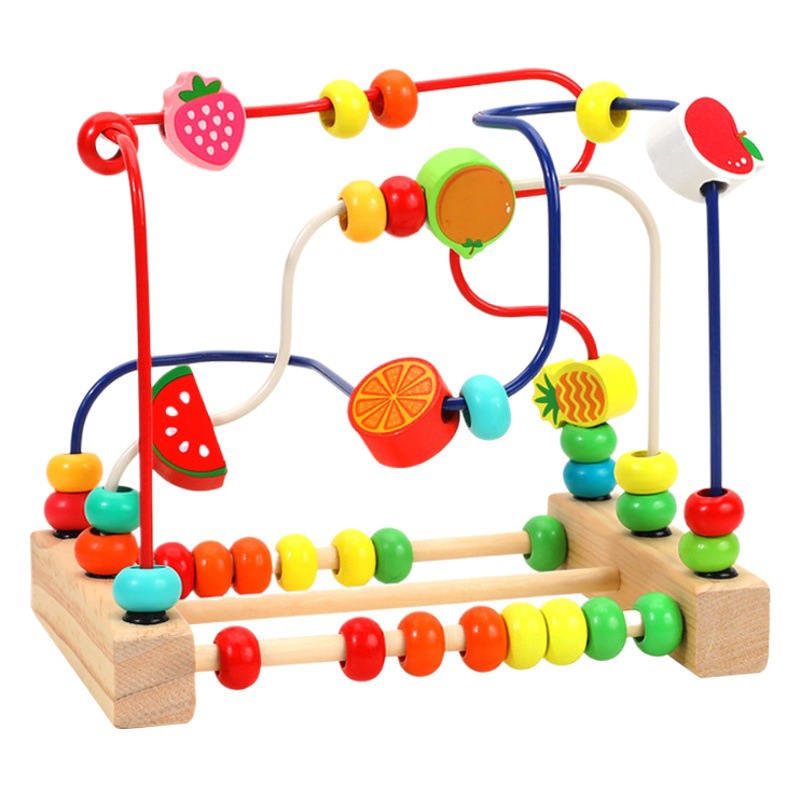 Granos redondos multifuncionales para niños bloques de construcción educativos juguete fruta tres engranajes cuentas redondas de Madera Juguetes para niños para 0-3-6 años