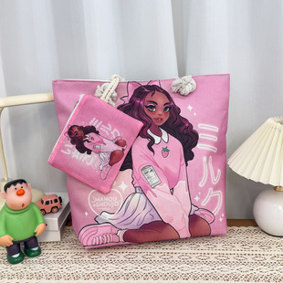 African black hand-painted tote event black girl printed shoulder bag lightweight folding tote bag shopping women's bag