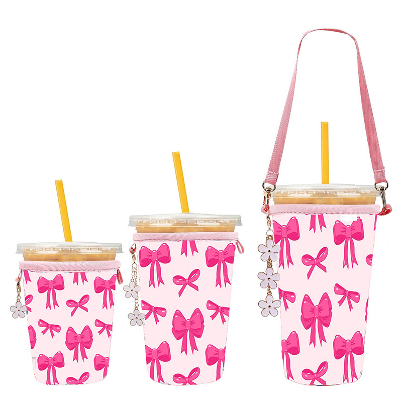粉色蝴蝶结咖啡杯套饮料杯套隔热杯套防滑保温保冷杯套