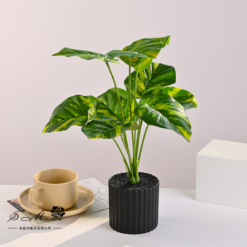Plantas verdes de 9 hojas, plantas en macetas de simulación, flores artificiales, decoración de estudio fotográfico para el hogar creativo, plantas verdes artificiales, bonsai de simulación image 5