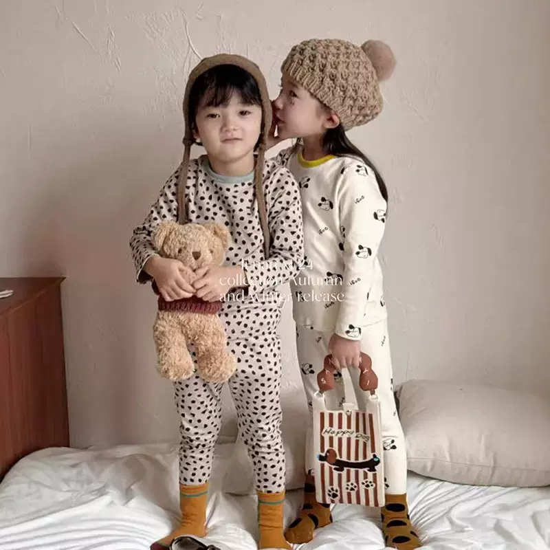 儿童A类睡衣男女童莱卡抗菌棉家居服卡通印花秋衣秋裤两件套批发