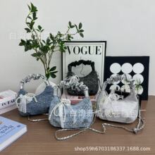 2025新款流苏链条水钻女士手提包百搭ins风满钻包牛仔蝴蝶腋下包