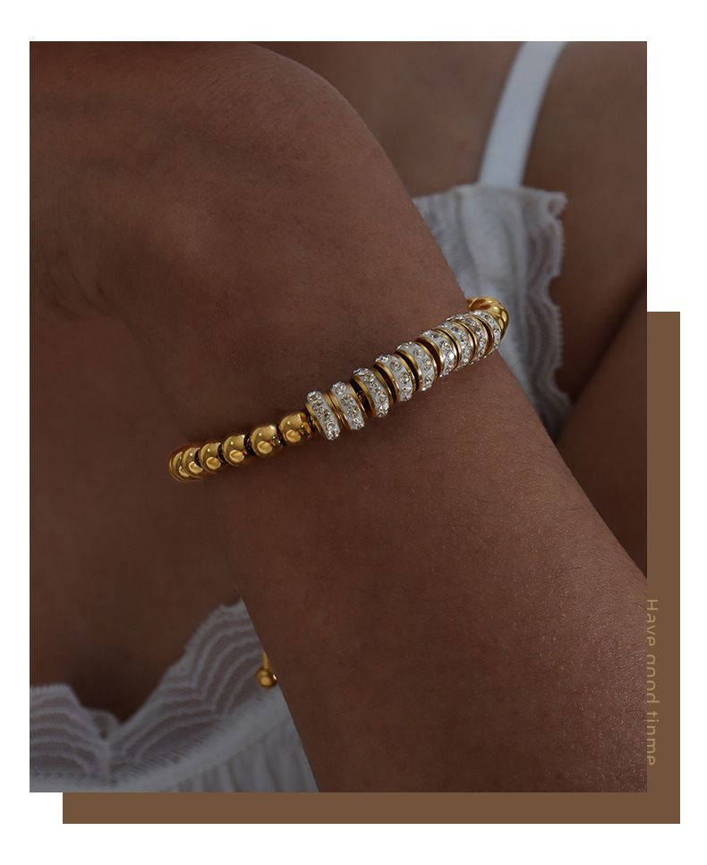 26g Weight Vacuum Plating Gold Plating Process Simple Style Color Block Titanium Steel 18K Gold Plated Rhinestones Bracelets In Bulk