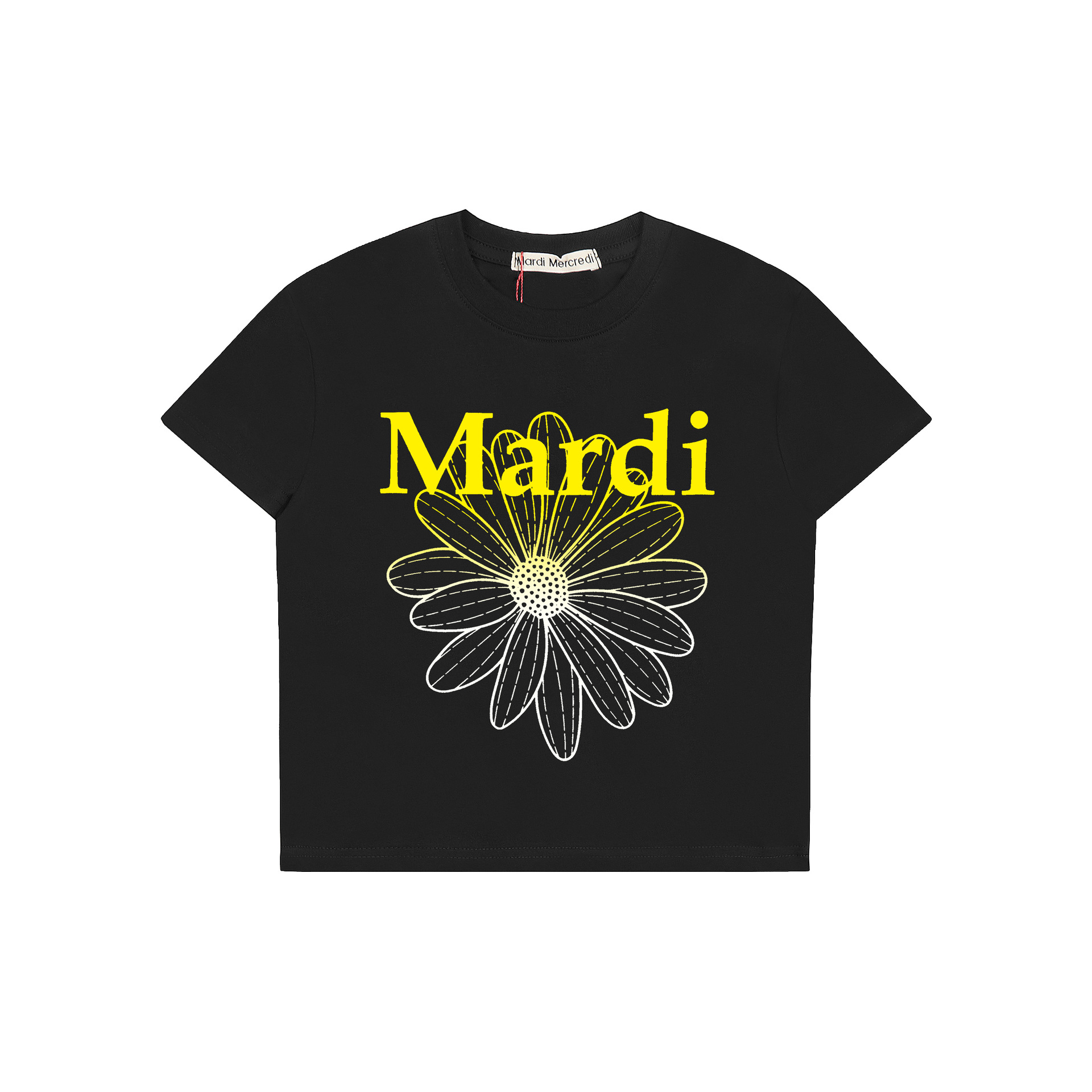 現物韓国潮牌mardiギャルの短い女性の小さい菊のプリントの半袖の臍を露出して身を修めるtシャツは代行します。