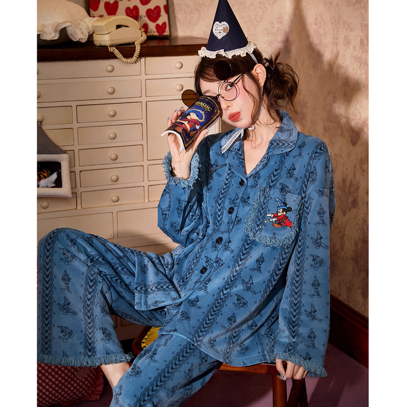 Runma [Thermal Collection] Collaboration Mickey Mouse Winter Pajamas for Women, Flannel, Warm, Cartoon, Home Wear, Can Be Worn Outdoors