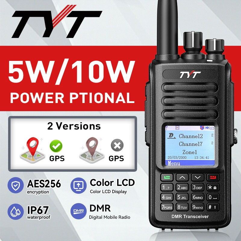 Цифровой рации TYT MD-UV390PLUS, DMR, 10W, шифрование AES256, водонепроницаемый, геолокация/позиционирование