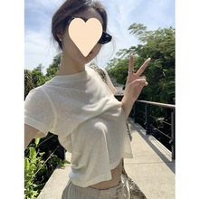 亚麻微透白色短袖t恤女夏季2024新款修身显瘦圆领打底衫短款上衣