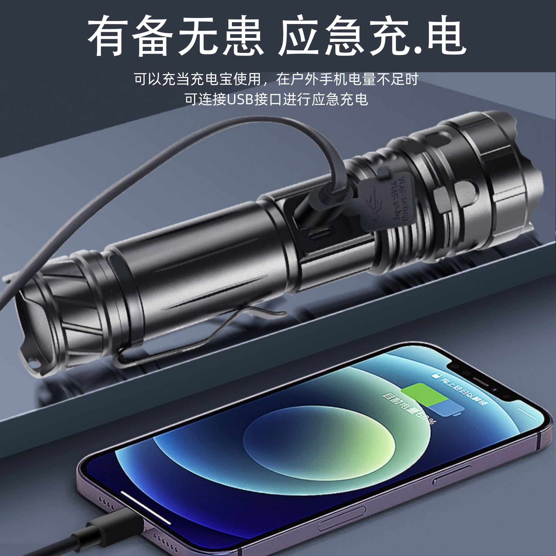 Linterna de luz brillante LED táctica transfronteriza, pequeña y conveniente para exteriores, linterna de largo alcance con zoom de iluminación de emergencia con portalápices